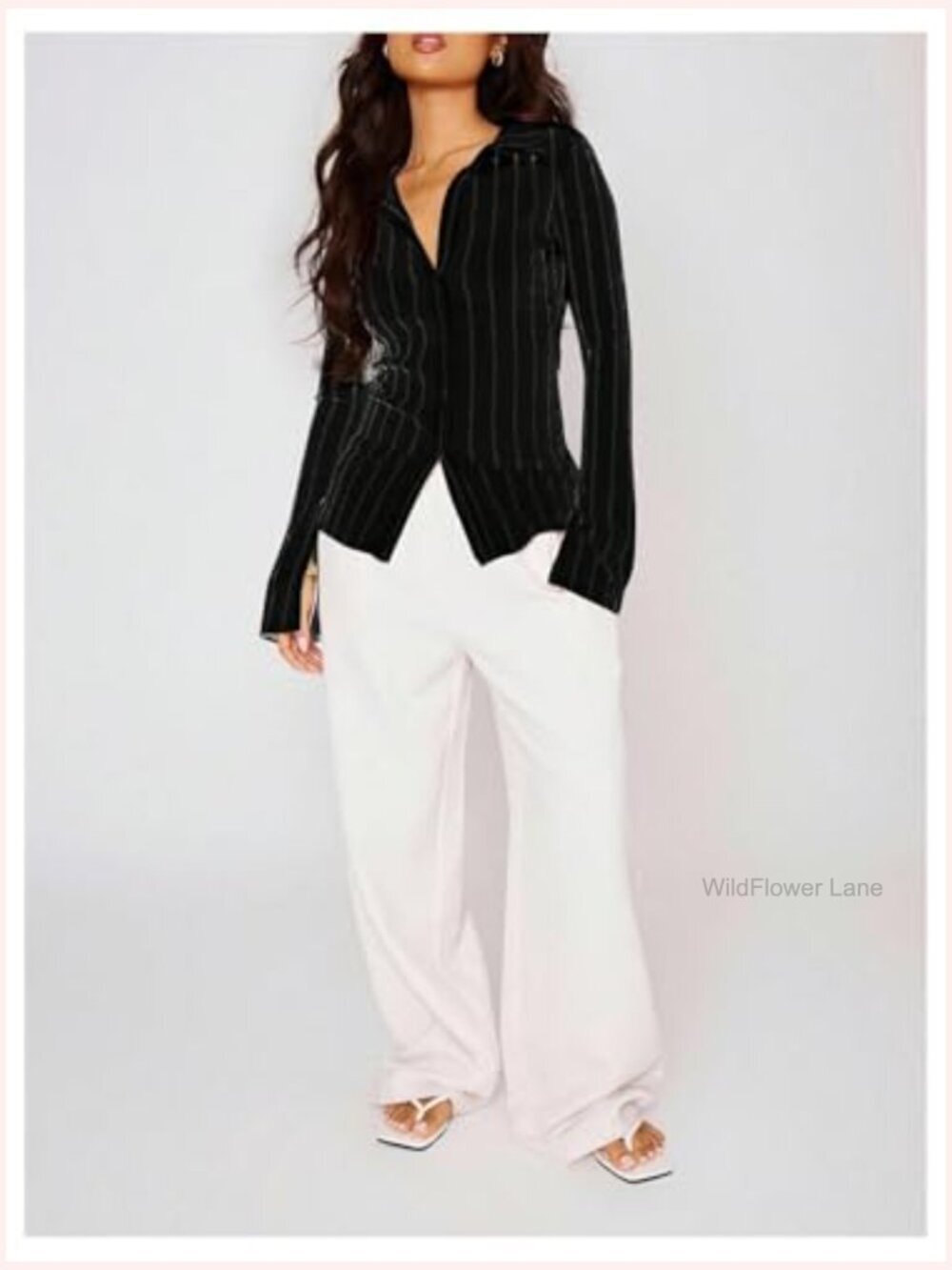 Striped Button Down Blouse Long Sleeve Collared Dressy Top Office Siren Fit - Picture 5 of 5